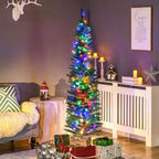 6ft Artificial Pencil Christmas Tree with Colourful Lights, Steel Base