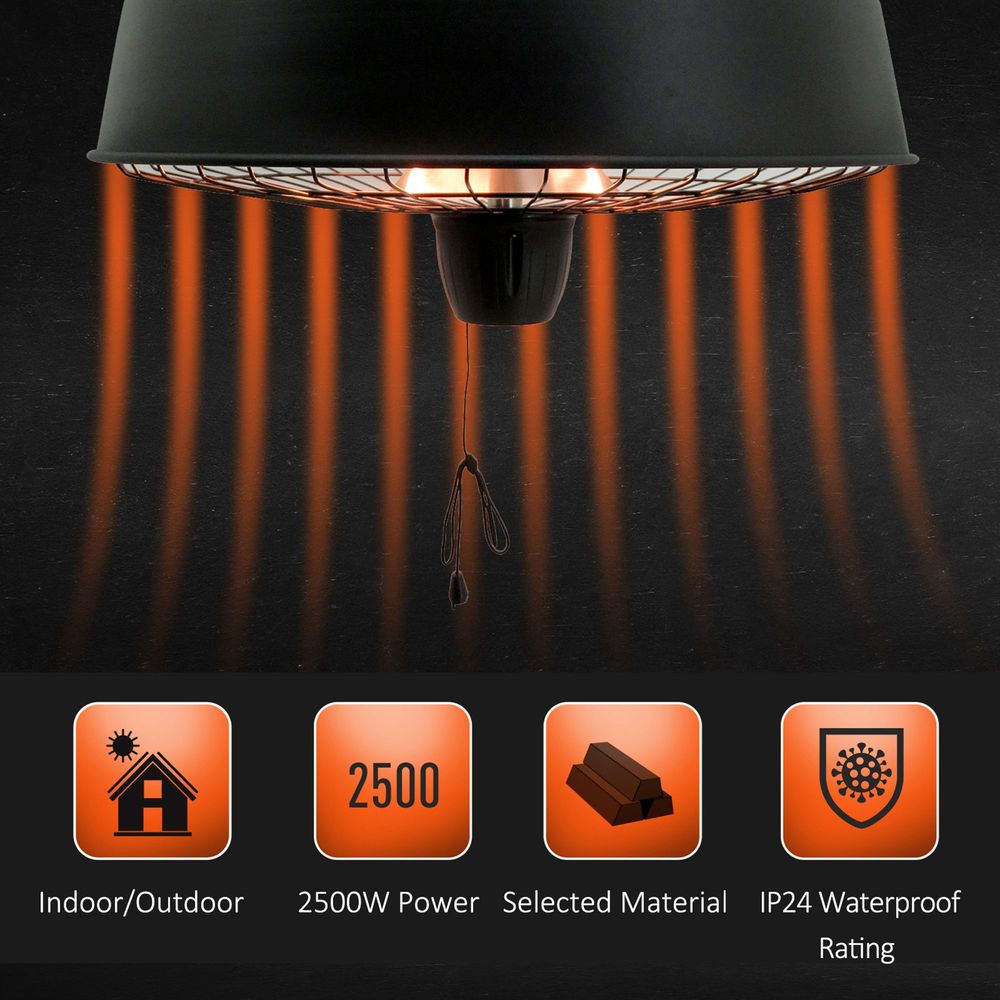 Adjustable Infrared Heater - 1000/2500W, Halogen Electric, Light & Heat, Ceiling Hanging