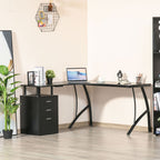 L-Shaped Computer Desk Table with Storage Drawer Home Office Corner Industrial Style Workstation for A4 Files 143.5 x 143.5 x 76cm, Black