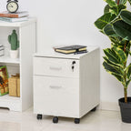 2-Drawer Locking Office Filing Cabinet 5 Wheels Rolling Storage White