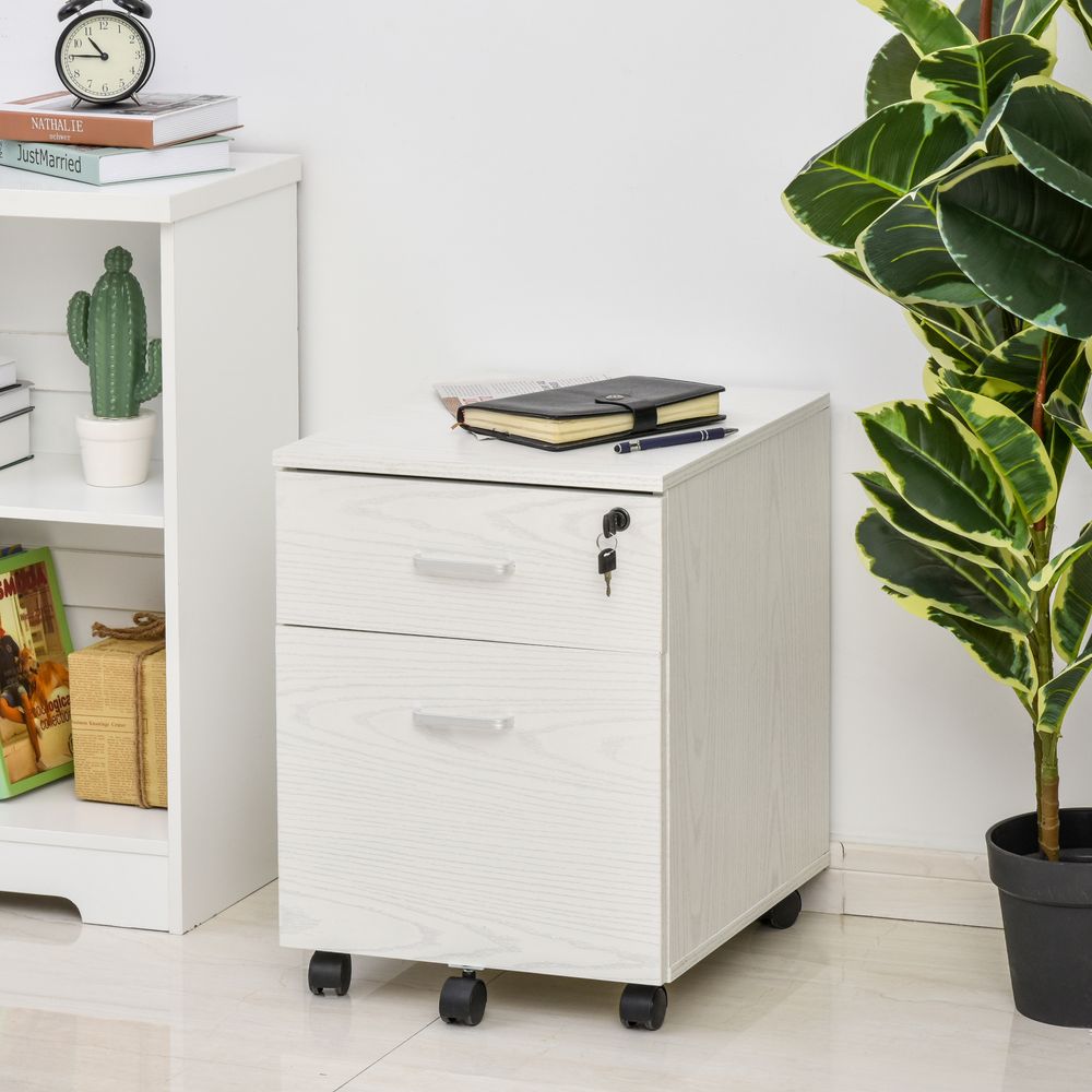 2-Drawer Locking Office Filing Cabinet 5 Wheels Rolling Storage White