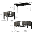 4 Piece Garden Sofa Set w/ Tempered Glass Coffee Table Padded Cushions