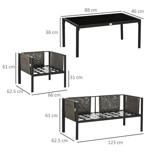 4 Piece Garden Sofa Set w/ Tempered Glass Coffee Table Padded Cushions