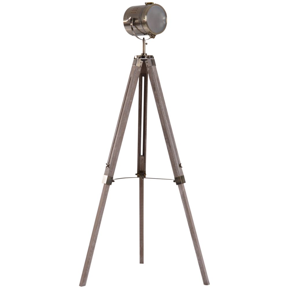 65L Wood/Bronze Tripod Floor Lamp - Adjustable Height & Shade - Stylish Home Decor