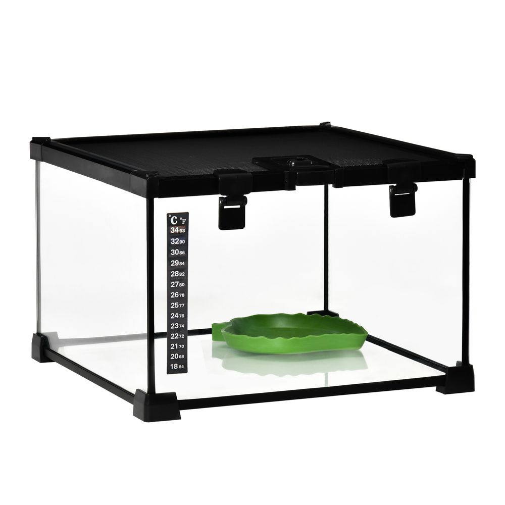 Glass Reptile Terrarium Insect Breeding Tank Vivarium Habitats with Thermometer for Lizards, Horned Frogs, Snakes, Spiders - Small 30 x 30 x 20cm