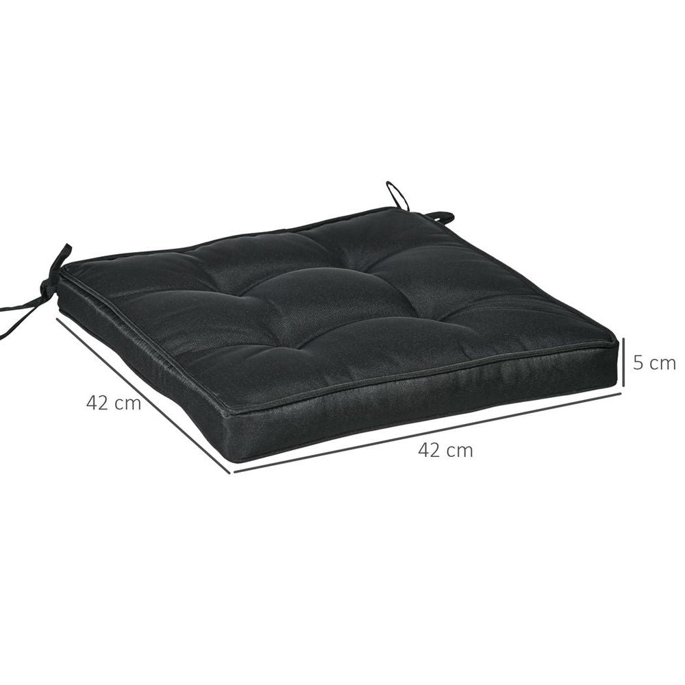 Black Replacement Garden Seat Cushion - 40 x 40cm - Ties - Dining Chair Pad