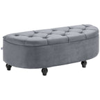 Semi-Circle Storage Ottoman Bench Tufted Upholstered Accent Footrest with Elegant Detail Dark Grey