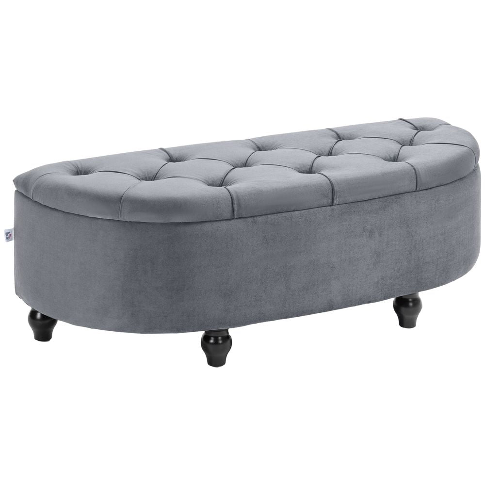 Semi-Circle Storage Ottoman Bench Tufted Upholstered Accent Footrest with Elegant Detail Dark Grey