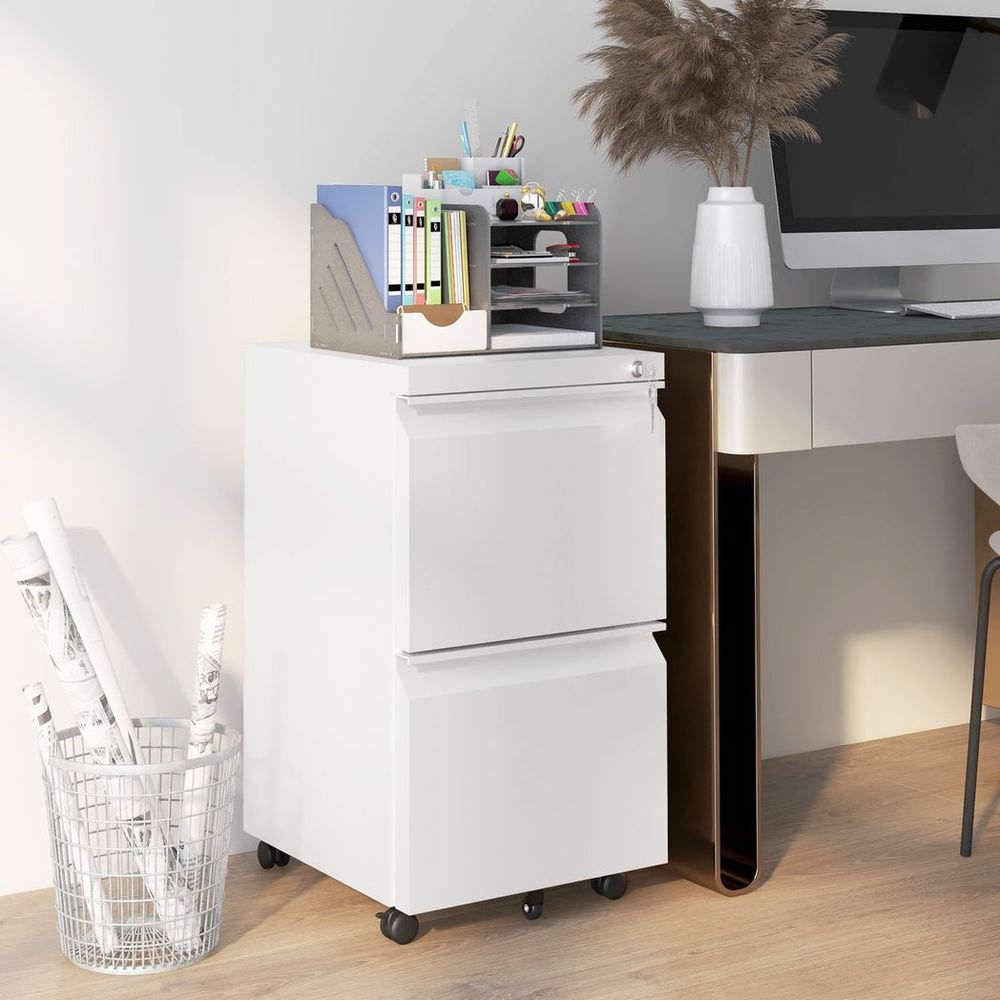 Steel File Cabinet with Lock Hanging Bar for Letter A4 Legal Size White in White