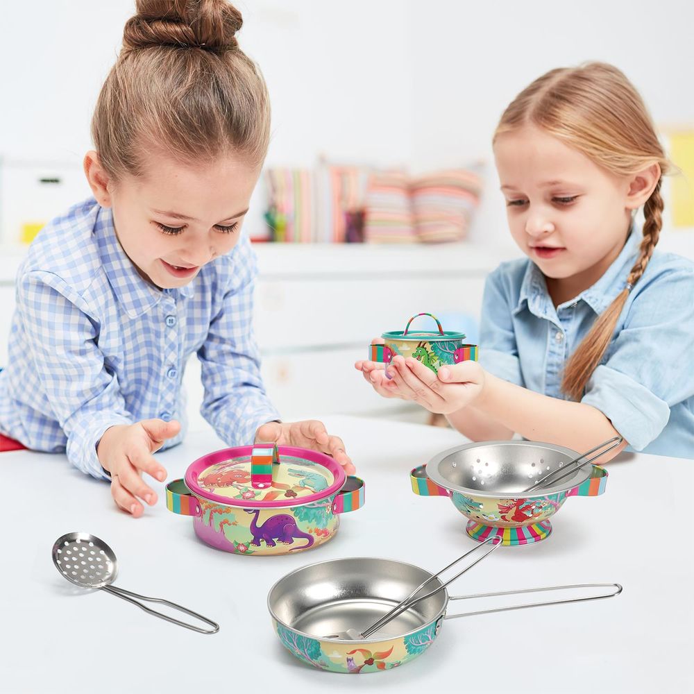 DINO KITCHENWARE SET - Exciting, Colorful, Safe. for Imaginative Play.. 10 Pieces. Best for Little Chefs!