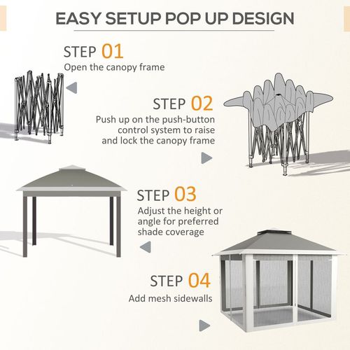 Pop Up Gazebo Height Adjustable Canopy Tent w/ Carrying Bag, Dark Grey