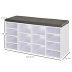 PU Leather Shoe Storage Bench - 14 Compartments, Brown and White