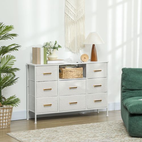 Boucle Chest of Drawers, 2 USB & 2 AC Ports, 8 Drawers Dresser