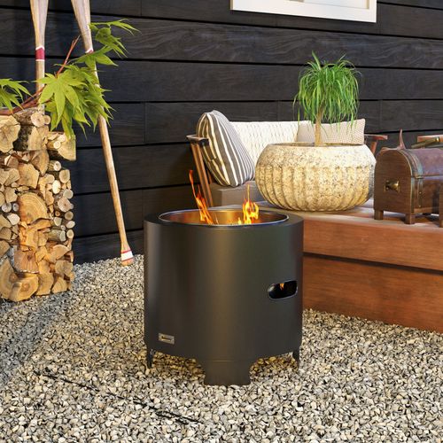 Fire Pit, Round Metal Bonfire Stove with Poker, Black