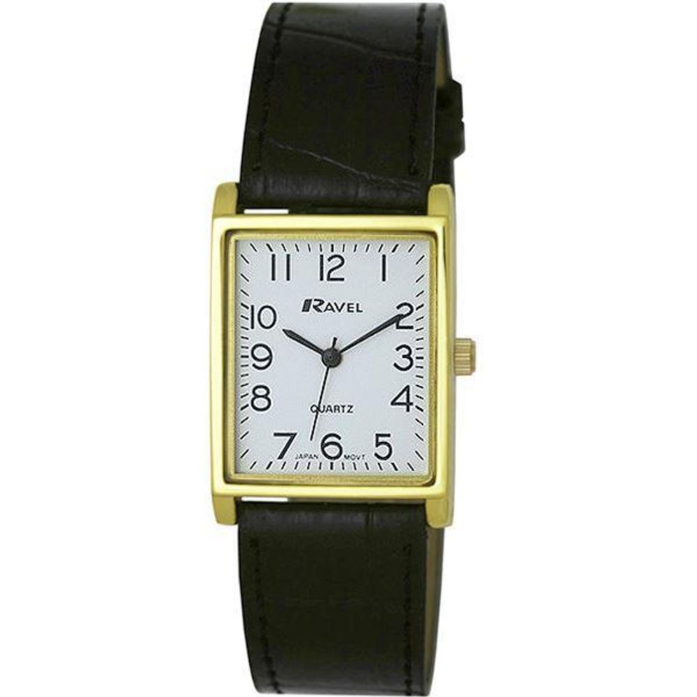 Mens Classic Black Leather Strap Watch.1A in Black