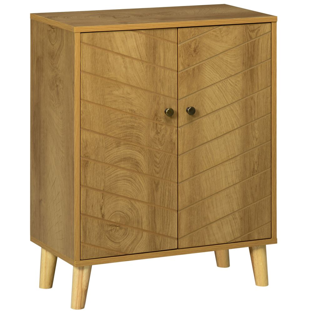 Chevron Door Storage Cabinet - Natural Wood - Ideal for Living Room