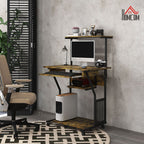 Rolling Computer Desk with Keyboard Tray and Storage Shelves, Rustic Brown