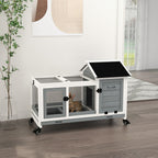 Wooden Rabbit Hutch, Small Animal House w/ Wheels, Removable Tray - Grey