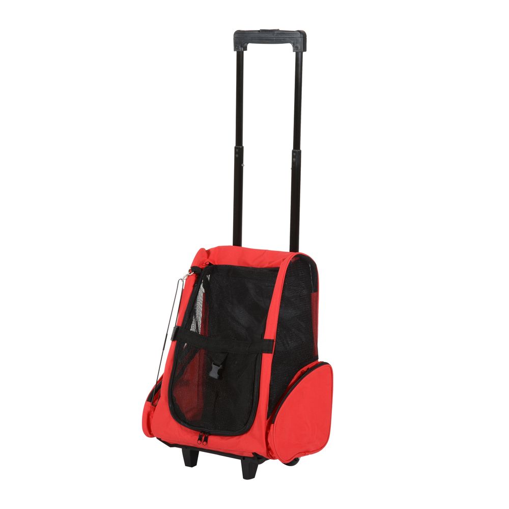 Pet Travel Backpack Bag Cat Puppy Dog Carrier w/ Trolley and Telescopic Handle Portable Stroller Wheel Luggage Bag (Red)