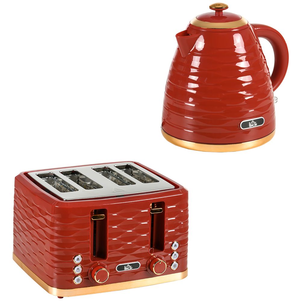 Kettle and Toaster Set 1.7L Rapid Boil Kettle & 4 Slice Toaster Red
