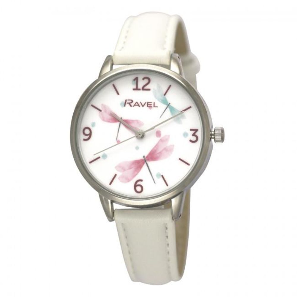 Ladies Dragonfly Leather Strap Watch - White.4