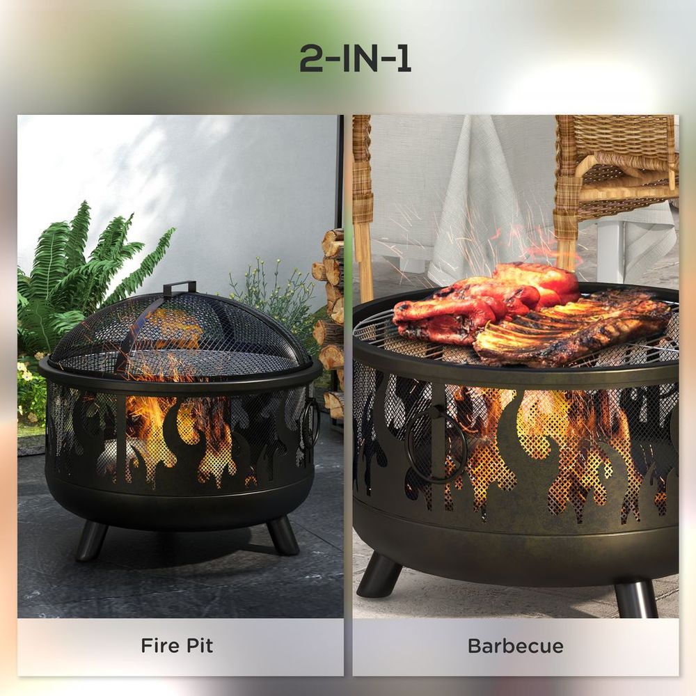 2-in-1 Outdoor Fire Pit & BBQ Cooker - 61.5cm Garden Heater