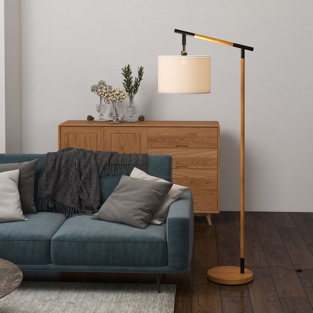 Floor Lamp: 350° Rotating Lampshade, LED Bulb, Brown - Professional Quality