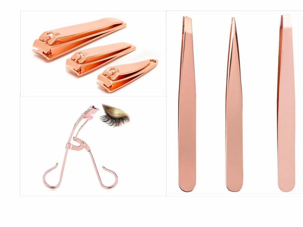 Rose Gold Nail Grooming Tool Set - Clippers, Tweezers and Eyelash Curler