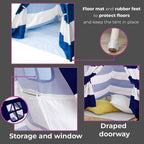 Neo Navy & White Stripe Kids Teepee - Quality Canvas Indian Tent for Hours of Fun