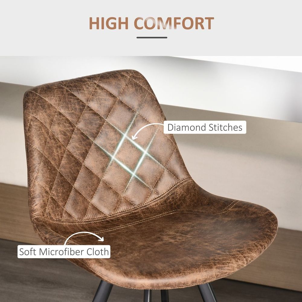 Set Of 2 Bar Stools Microfiber Cloth Tub Seats Padded Steel Brown
