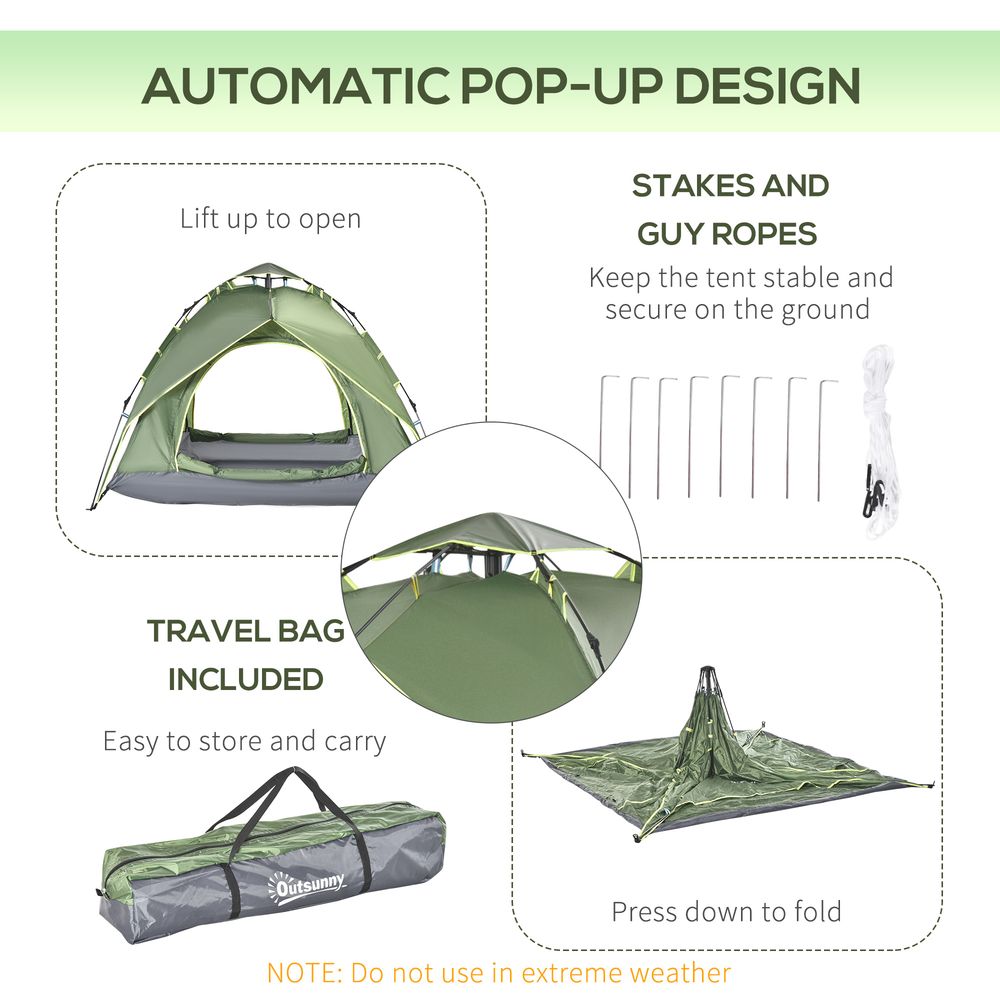 2-Person Pop Up Tent. for Camping, Festivals, Hiking, and Family Travel. Water-Resistant & Double Layered