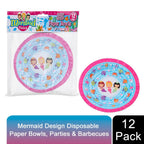 Mermaid Design 7Inch Paper Bowls - Set of 12 for Picnics, Parties & BBQs