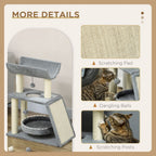 Indoor Cat Tree Tower: Scratching Posts, Pad, Light Grey, Toy Ball - Easy Assembly