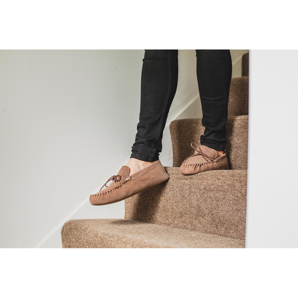Womens Sheepskin Suede Moccasin Slippers With Suede Sole - 431-100