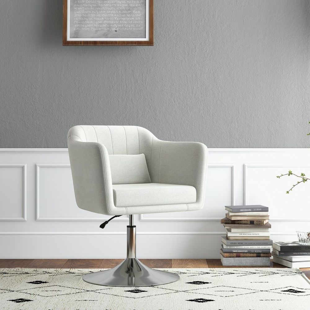 Retro Linen Swivel Chair - Steel Frame - Cushion Seat - Cream White