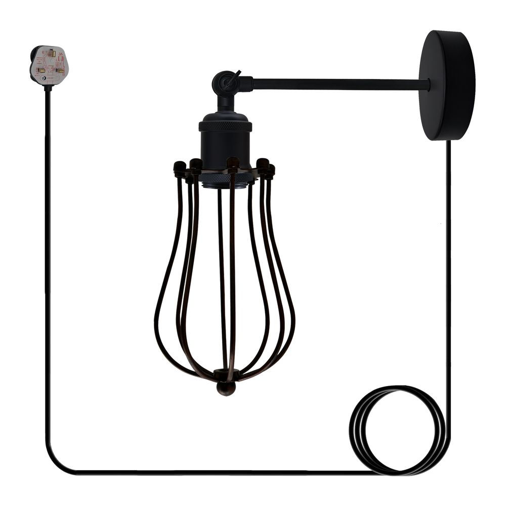 Black Vintage Industrial Light Plug in Wire cage E27 Wall Lamp~5059 Style 1 No