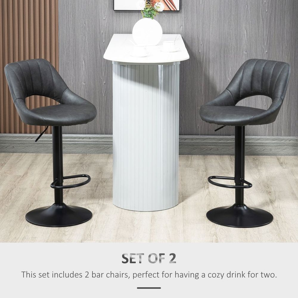 PU Leather Bar Stool Set of 2 - Adjustable Swivel with Footrest