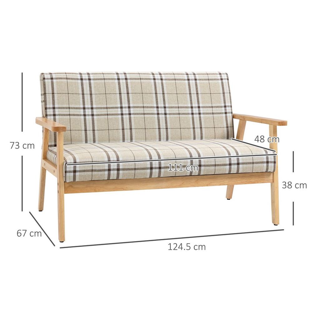 2 Seater Sofa - Rubber Wood Frame - Linen Fabric Love Seat - Small Couch