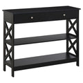 Console Table Side Desk w/Shelves Drawers Open Top X Support Frame Living Room Hallway Home Office Furniture Black