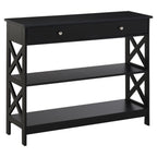 Console Table Side Desk w/Shelves Drawers Open Top X Support Frame Living Room Hallway Home Office Furniture Black