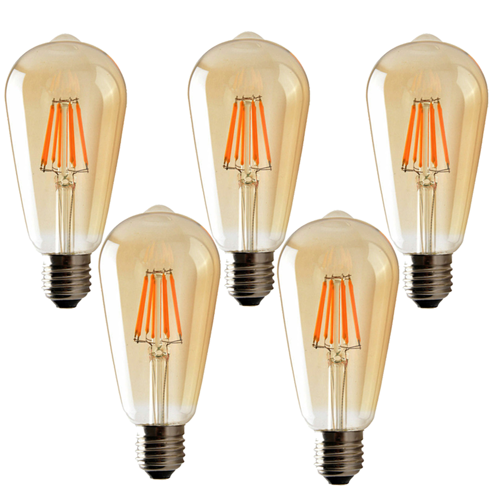 5 Pack E27 LED Edison Dimmable Vintage Amber Glass Warm white 2700K Light Bulb