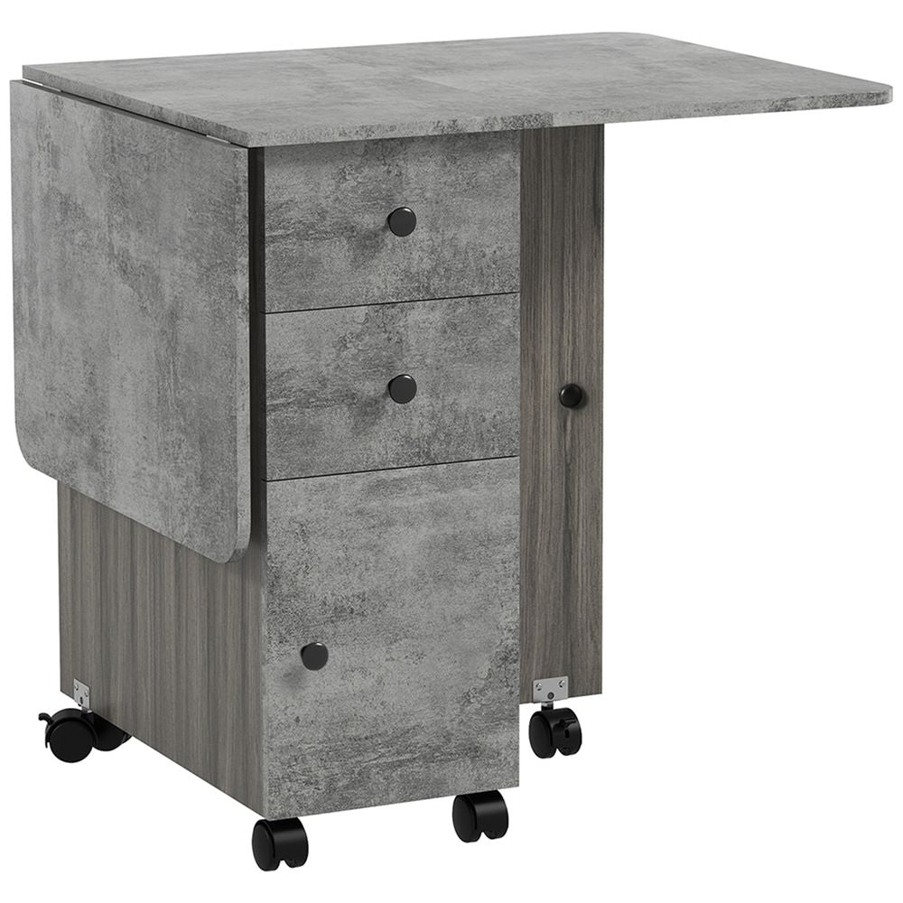 Folding Dining Table, Drop Leaf Table With Storage Drawers Grey Marble