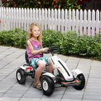 Kids Pedal Go Kart - Adjustable Seat, Inflatable Tyres, Handbrake - White