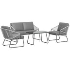 4 Piece Rattan Garden Furniture Set with Cushions, Grey