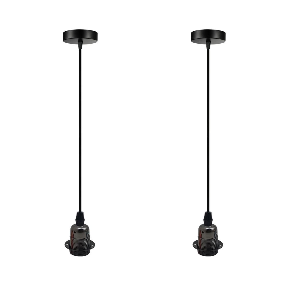 2 Pack Vintage Industrial Pendant Light,lampshade E27 UK Holder Fitting Set Black