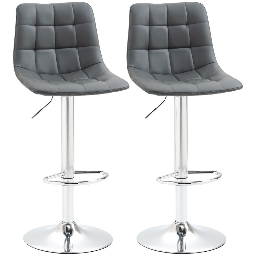 Adjustable Bar Stool Set of 2 - Grey, Swivel with Footrest