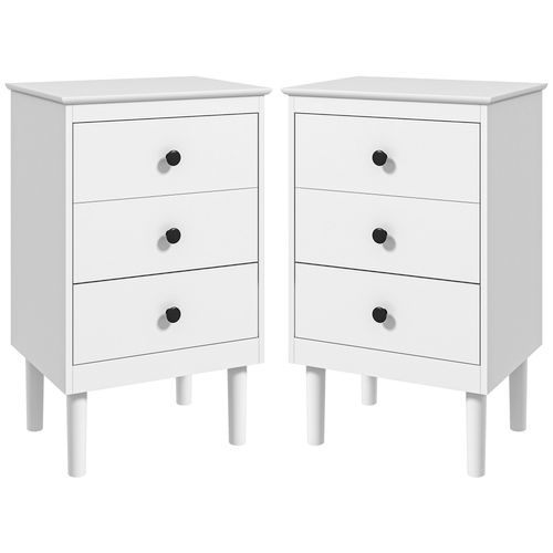 Bedside Table Set of 2, Bedside Cabinet w/ 3 Drawers, Modern Side Table