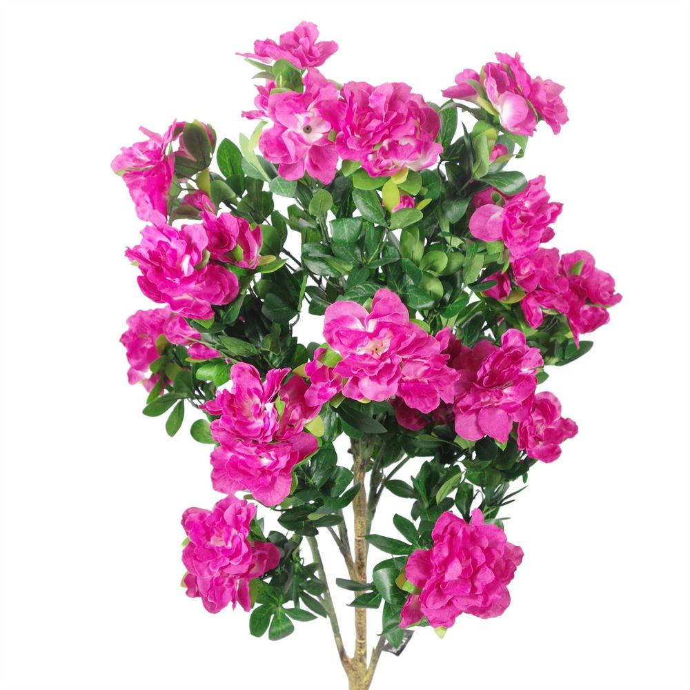 100cm Artificial Azalea Pink Flowers Potted Plant with Copper Metal Planter