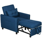 Pull Out Chair Bed, Sleeper Chair with Pillow, Side Pockets, Blue