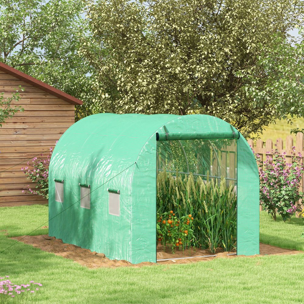 Polytunnel Green House with Sprinkler System, Wide Door